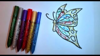 رسم فراشة و تلوين بالجليتر اللامع/Lime coloring/تلوين الرسومات بالجليتر