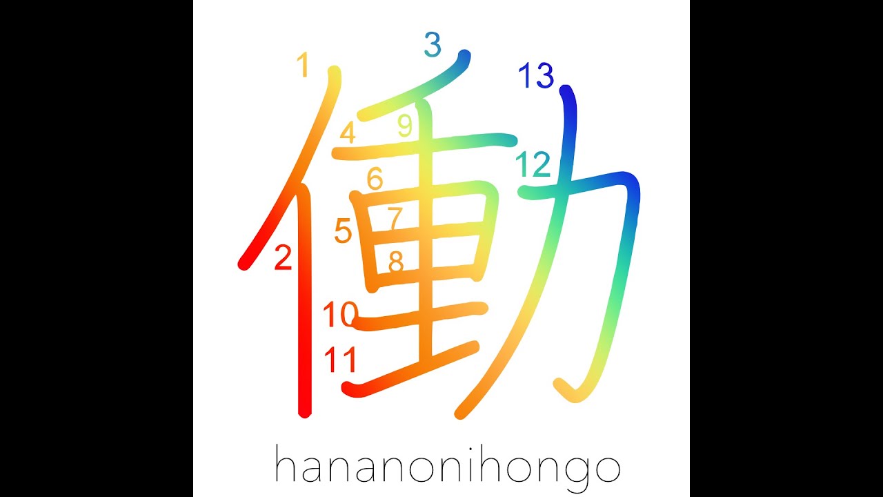 働 - work - Learn how to write Japanese Kanji 働 - hananonihongo.com