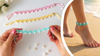 Easy Crochet Pearl Anklet Tutorial |The Prettiest Crochet Anklet You'll Make This Summer 