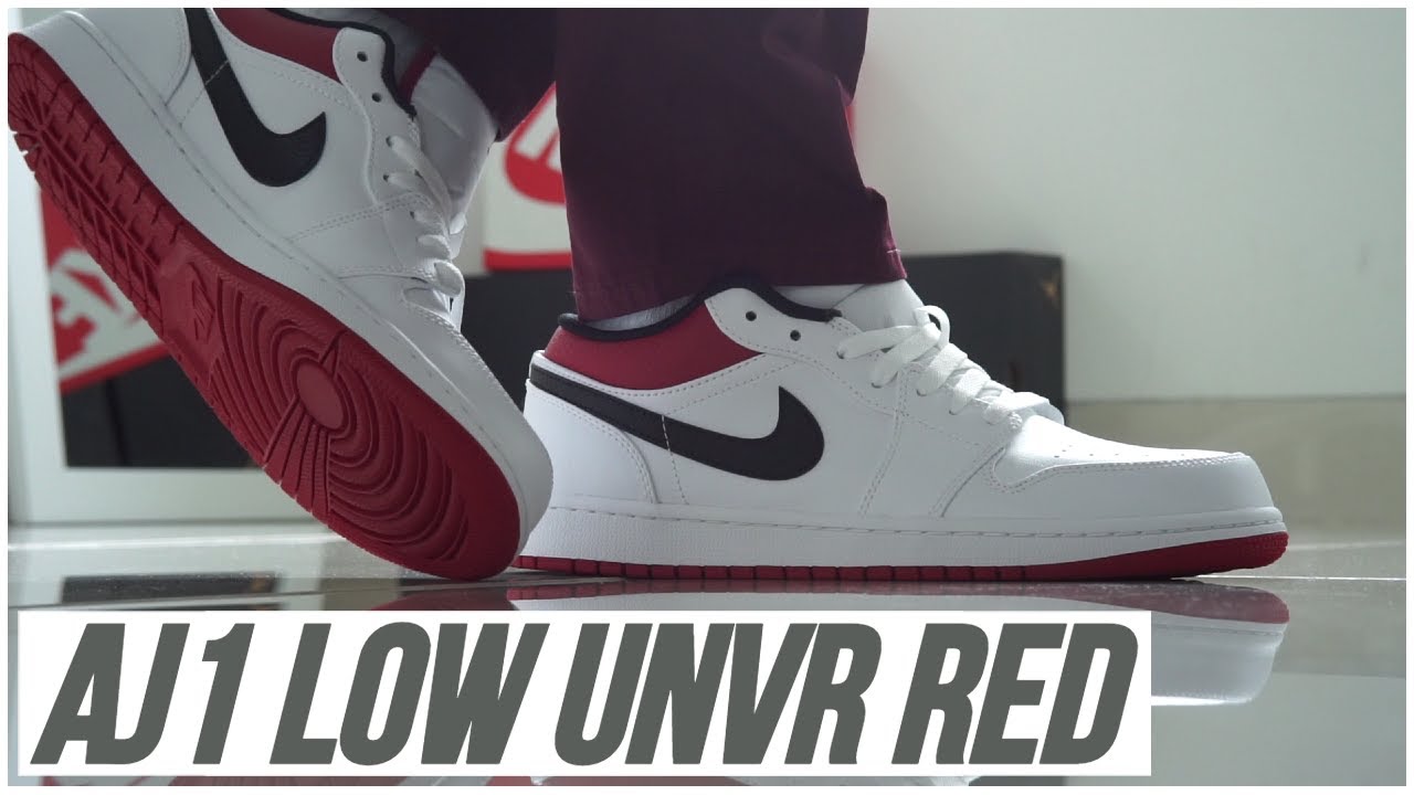 Air Jordan 1 Low White University Red Black On Feet Close Up 360 Youtube