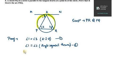 8. A chord PQ of a circle is parallel to the tangent drawn at a point R of the circle  Prove that R