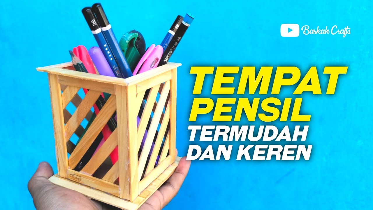 Ide kreatif dari stik es krim DIY TEMPAT PENSIL MOTIF GARIS MIRING #diy #tempatpensil #stikeskrim