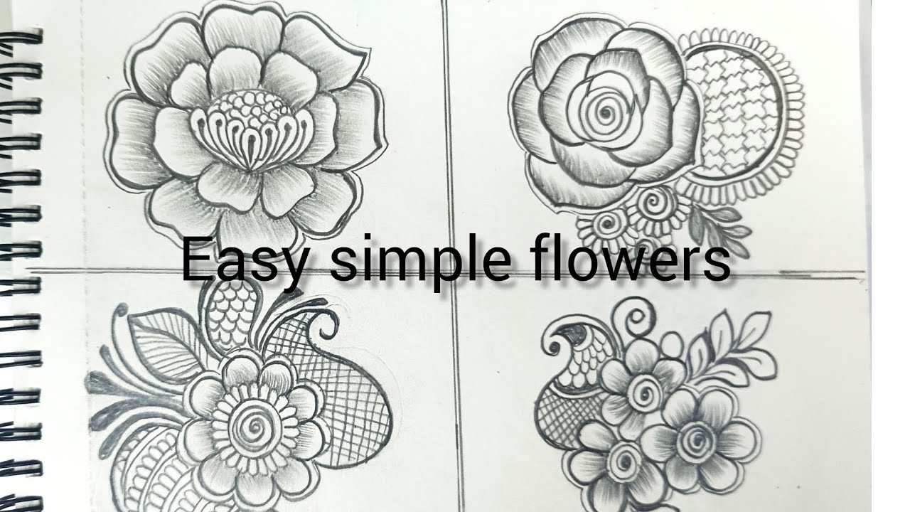 Easy simple flowers || drawing book per simple flowers mehndi design || how to draw mehndi design 