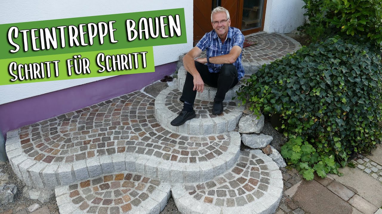 SteinTreppe selbst bauen Palisaden setzen einfach erklärt Balkon