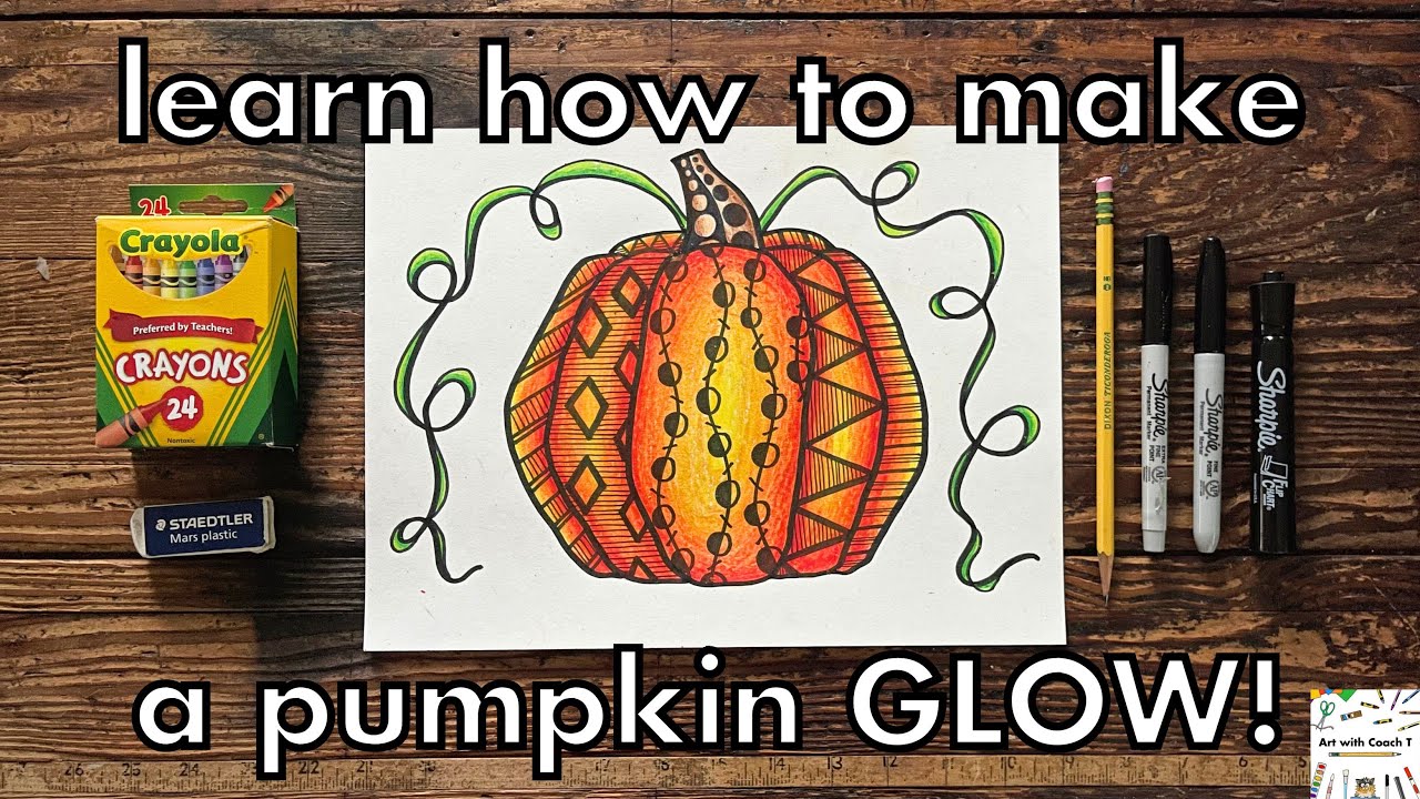 How to Draw a Glowing Pumpkin with Crayons Step by Step