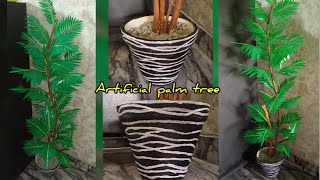 Handmade Artificial Palm tree plant 🌴| painted pot | diy
