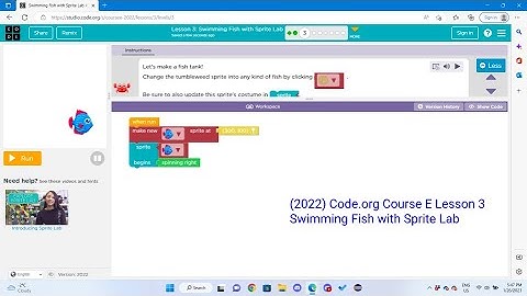 Code.org Course E Lesson 3 Swimming Fish with Sprite Lab