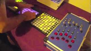 Controllerism - iProv using Ableton Live, Novation LaunchPad, Liine Lemur, DIY midi controller.