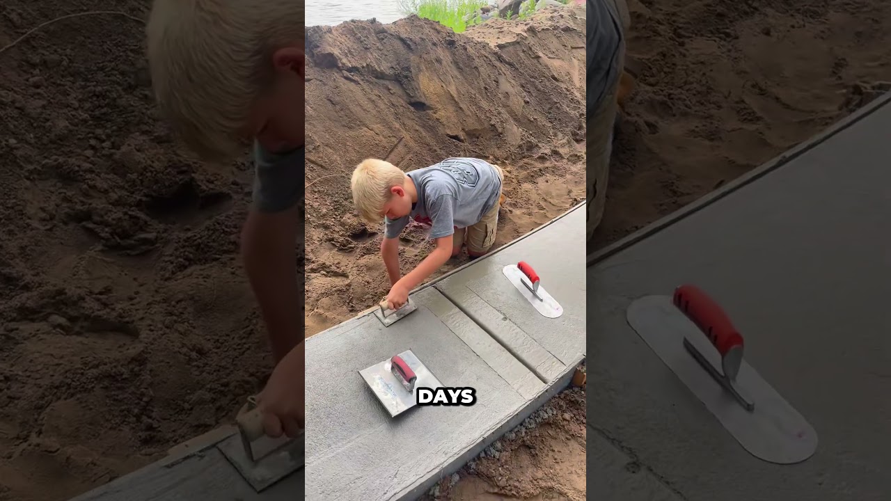 Парень строит цементную дорожку, как настоящий профессионал! ♥️ 