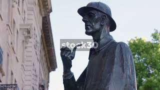 Sherlock Holmes Statue Near Baker Street Underground Station In London, UK