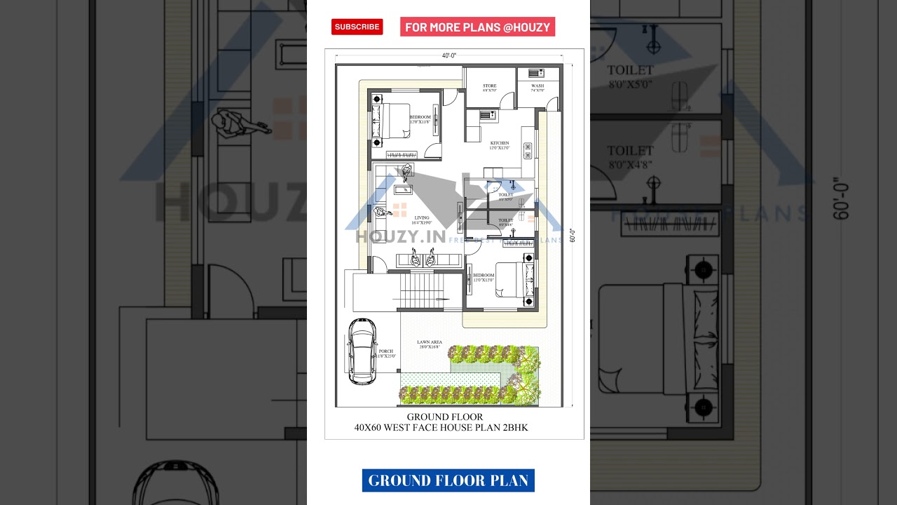40x60 West Facing House Plan With Vastu 