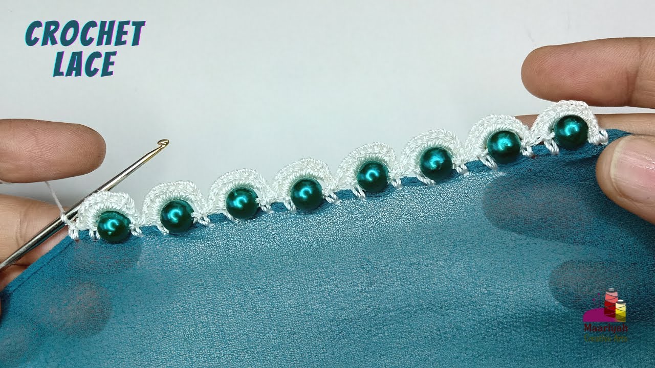 Crochet Lace / Edging with Pearls |  Qureshia Lace Design - 408