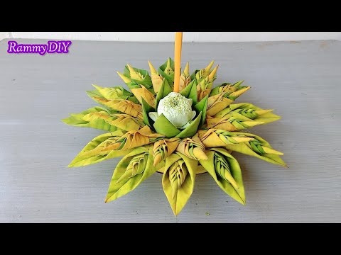 วิธีทำกระทงใบตองแบบง่าย แบบที่ 144 How to make a banana leaf krathong. Loy Kratong Festival