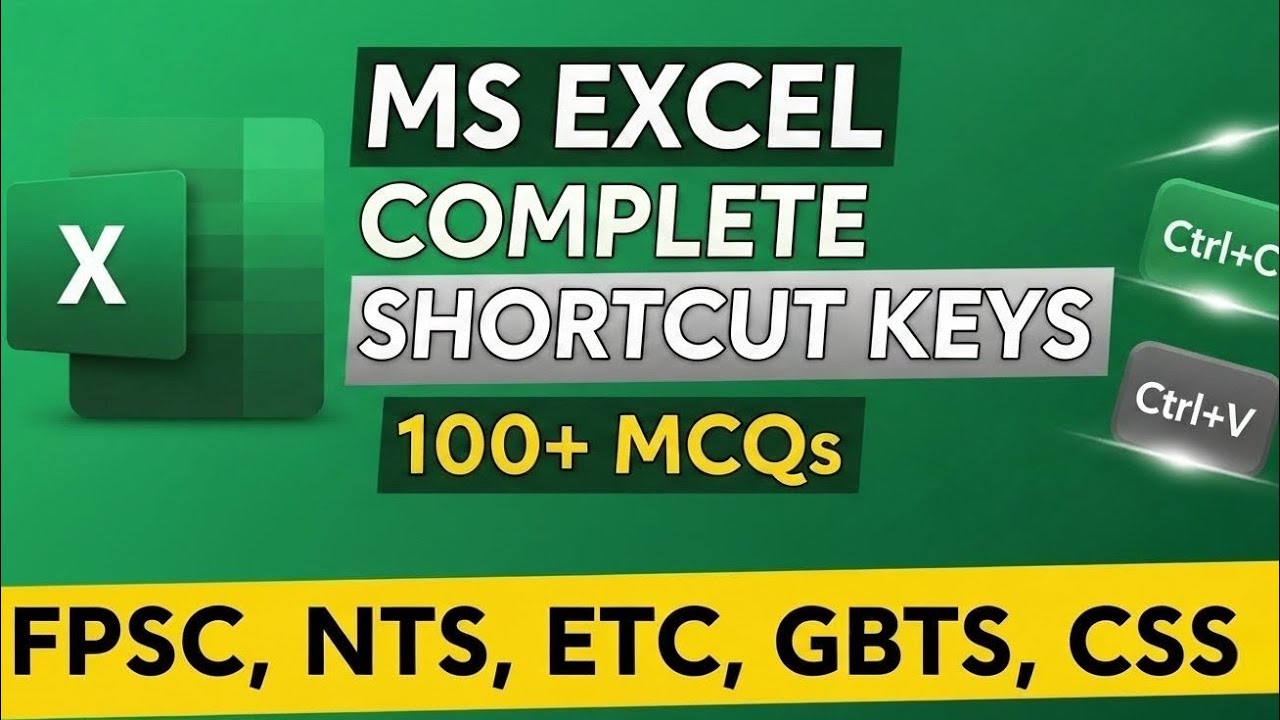MS Excel Shortcut Keys Complete MCQs | 100+ Excel MCQs for Test Preparation | Learn with Ehtisham