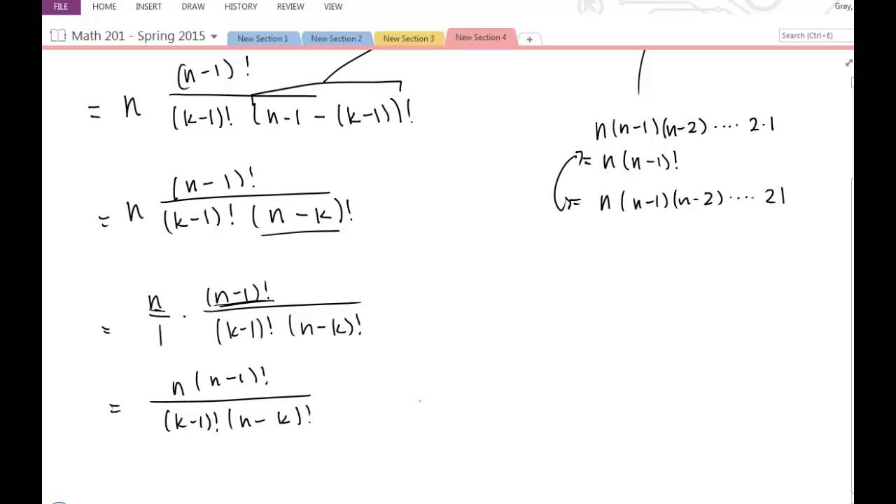 Algebraic Proof Of K C N K Nc N 1 K 1 Youtube