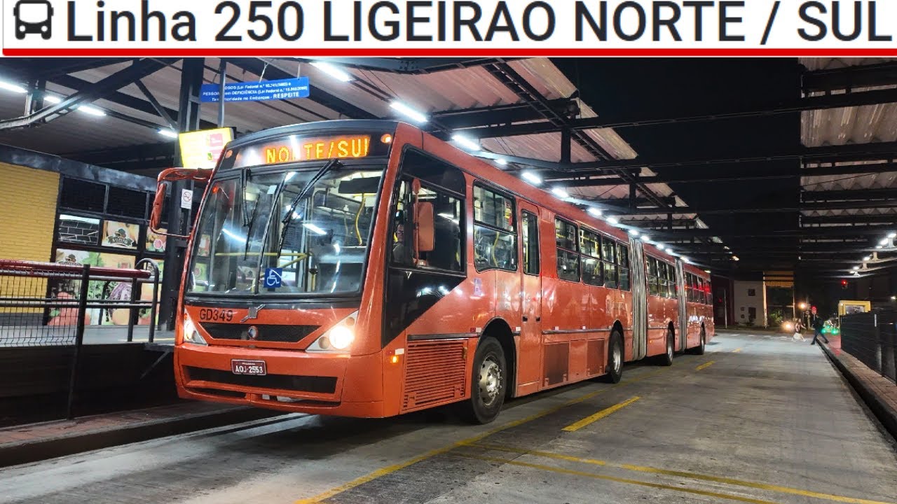 Ônibus Curitiba PR Brasil - Linha 250 NORTE/SUL - Filmado a noite