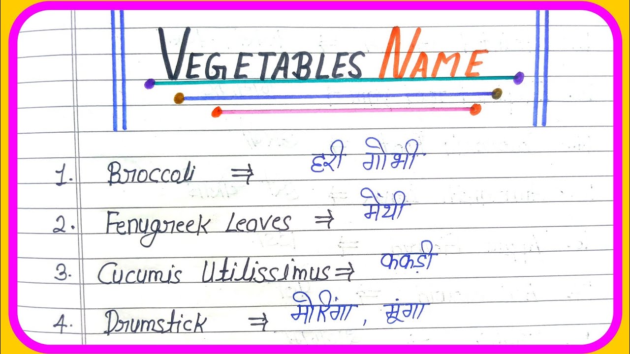 Vegetables name Sabji ke naam Hindi aur English main Vegetables