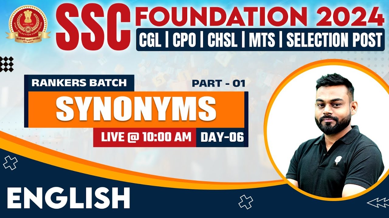 SSC Foundation Batch 2024 SSC English Synonyms 6 SSC Exam