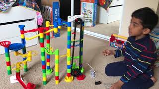 Elevator Marble Run assembling and playing with marbles
