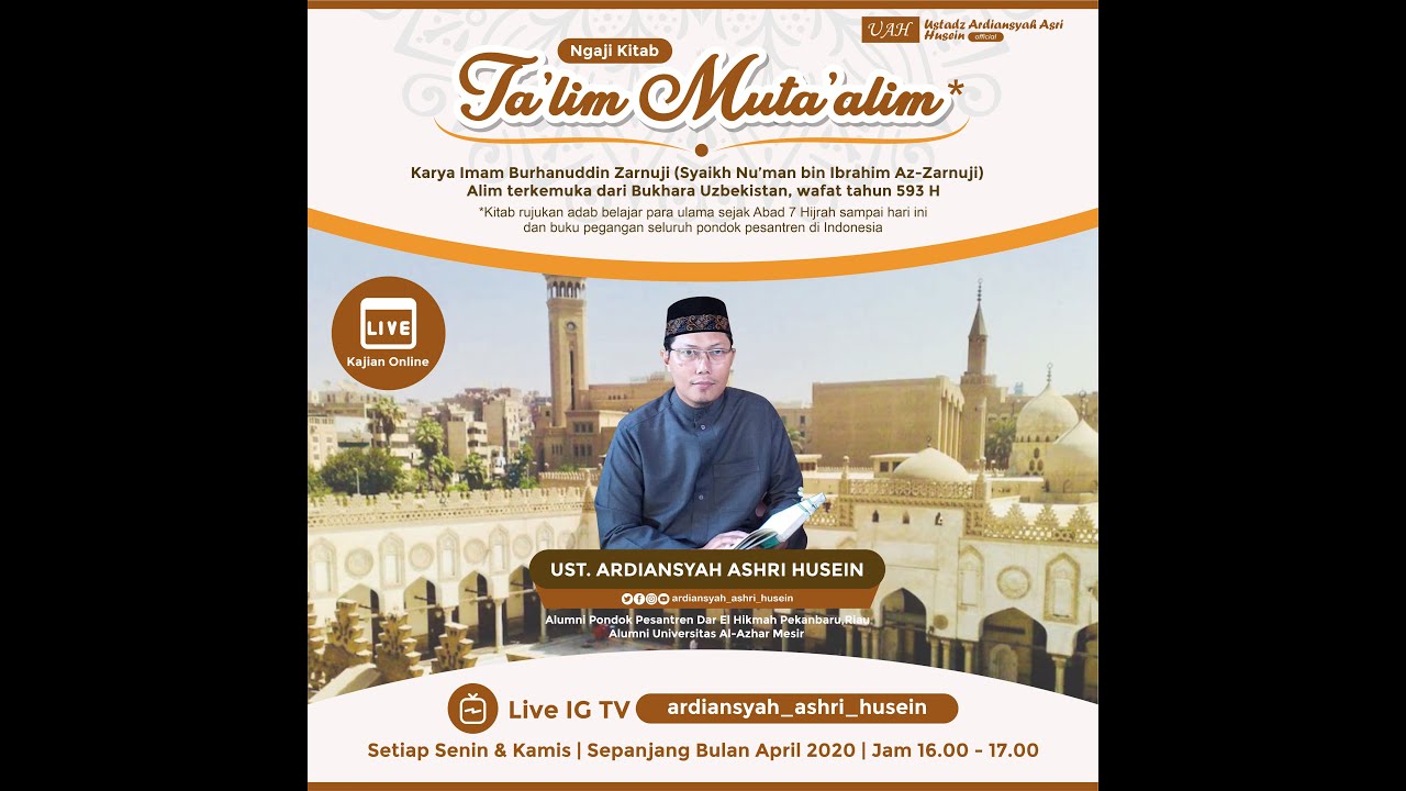 🔴(LIVE) Ngaji Ta’limul Muta’alim [Muqaddimah & Bab 1] - Ust. Ardiansyah Ashri Husein, Lc, MA