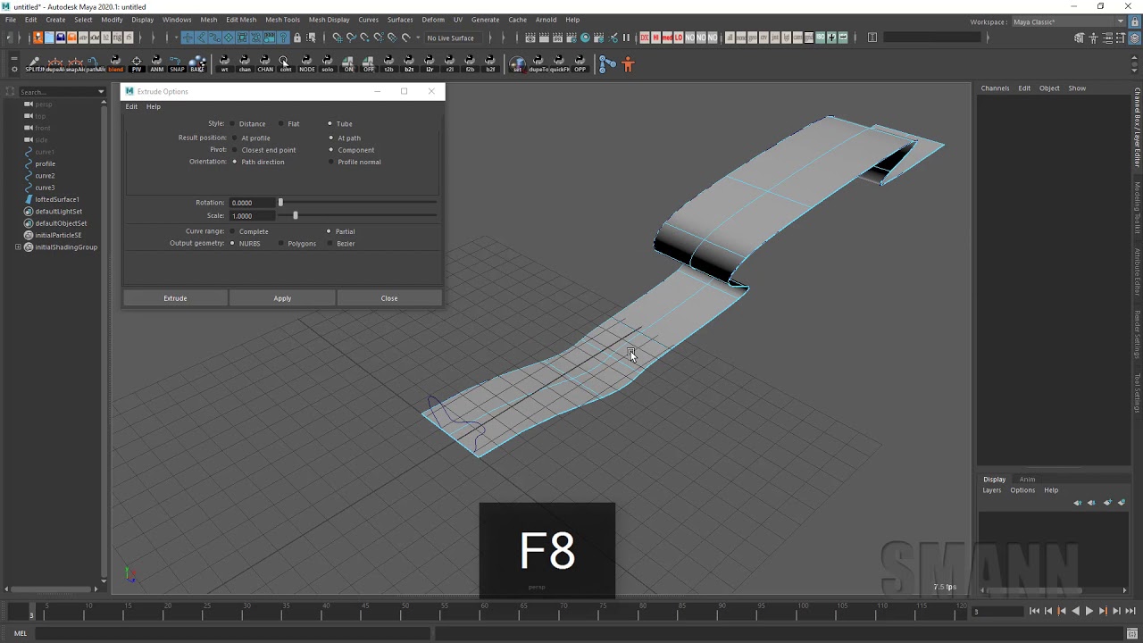 Everyday Maya: another way to extrude along a path - YouTube