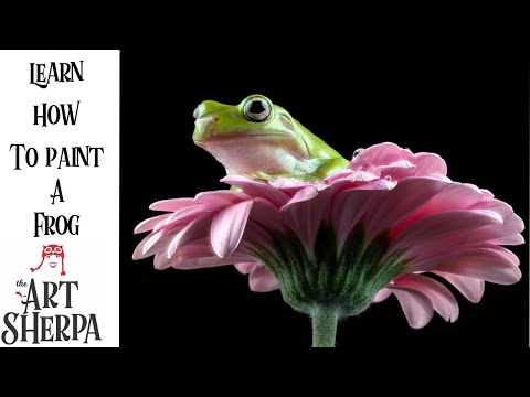 Frog on a Daisy Step by step Acrylic Tutorial Live Stream The Art Sherpa