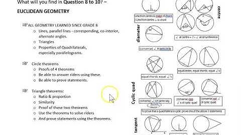 Revision Maths paper 2 Questions 8 to 10 Euclidian Geometry