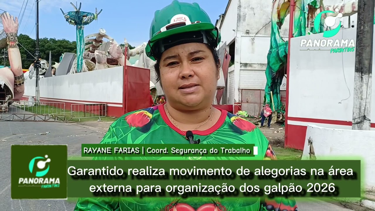 Garantido realiza movimento de alegorias na área externa para organização do galpão 2026