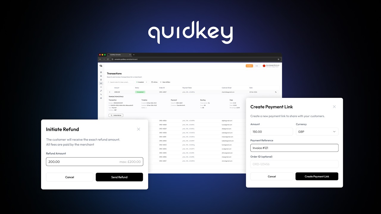 Quidkey Console Demo: Manage Pay by Bank Payments, Transactions ...