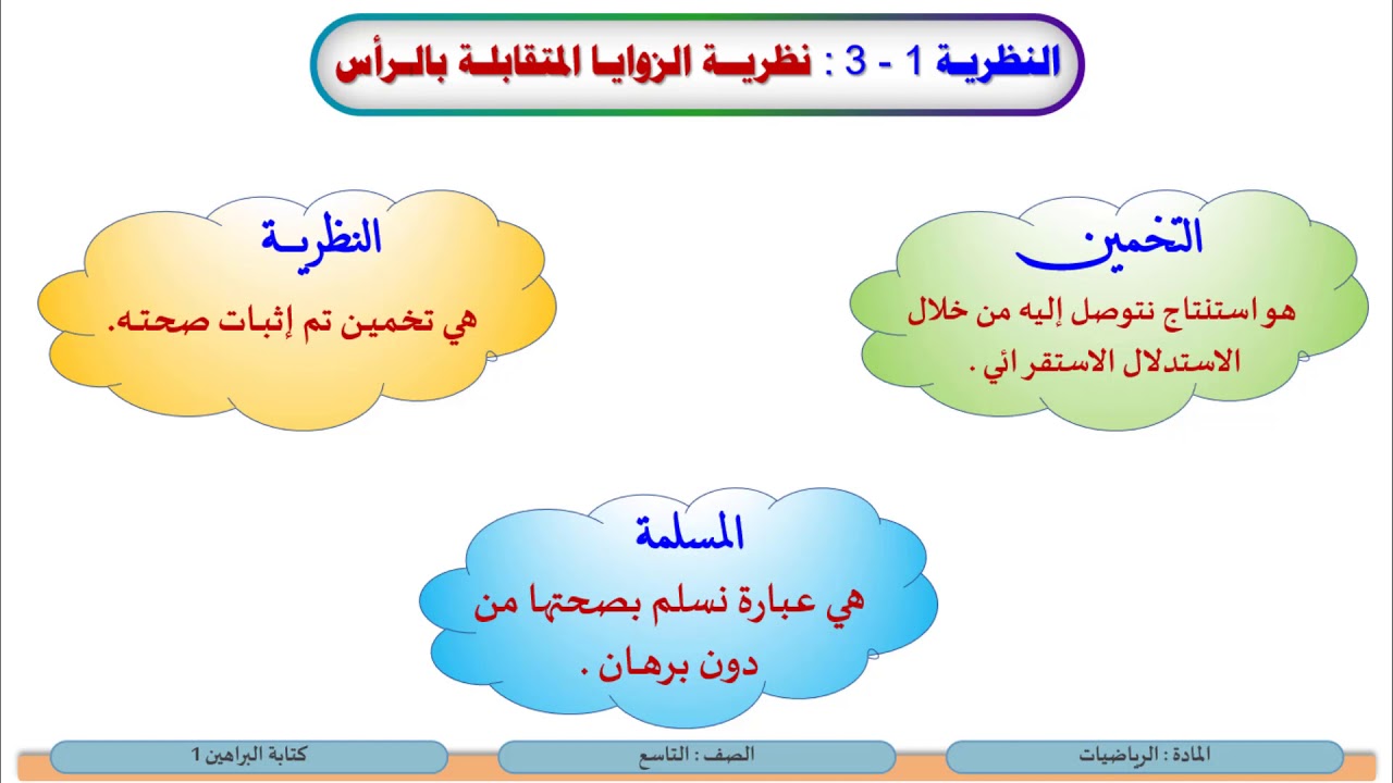 الصف التاسع   الرياضيات   كتابة البراهين 1
