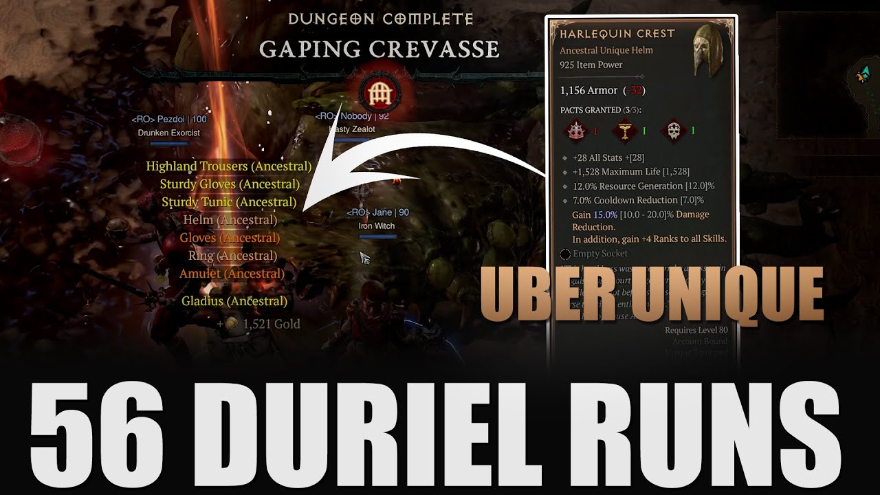 Diablo 4 - 56 Duriel Runs - Uber Unique Drop