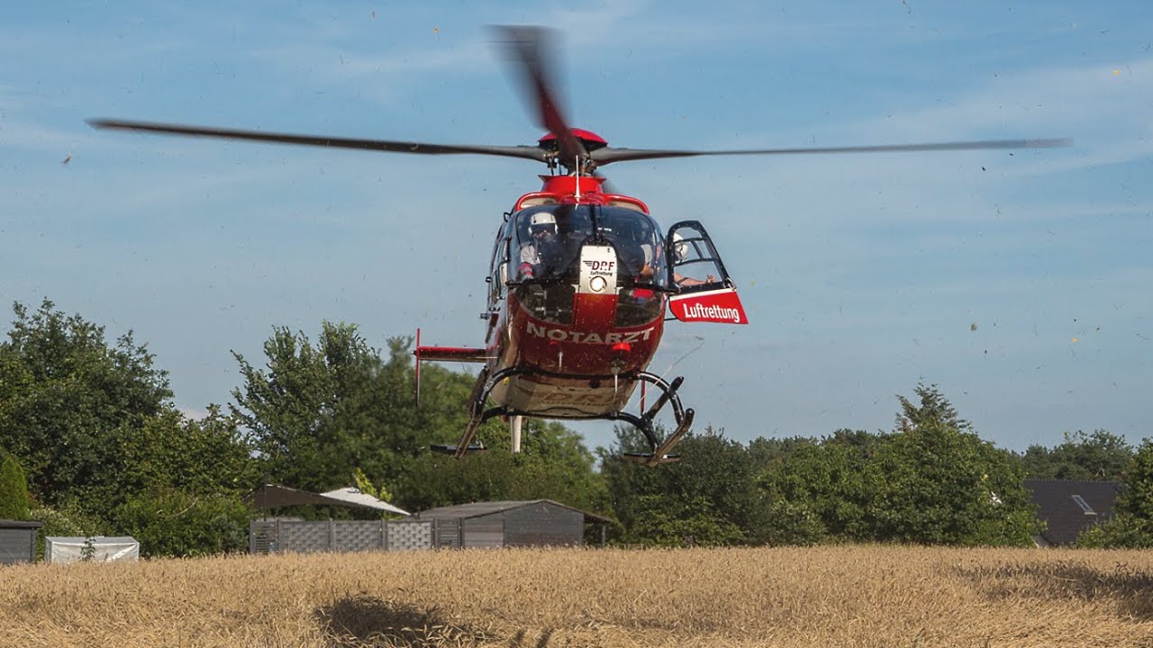 Rettungshubschrauber Christoph 64 (D-HDRX) | Landung + Start am Einsatzort in Marwitz