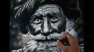 Photorealistic Old man drawing / 40  hours time laps video