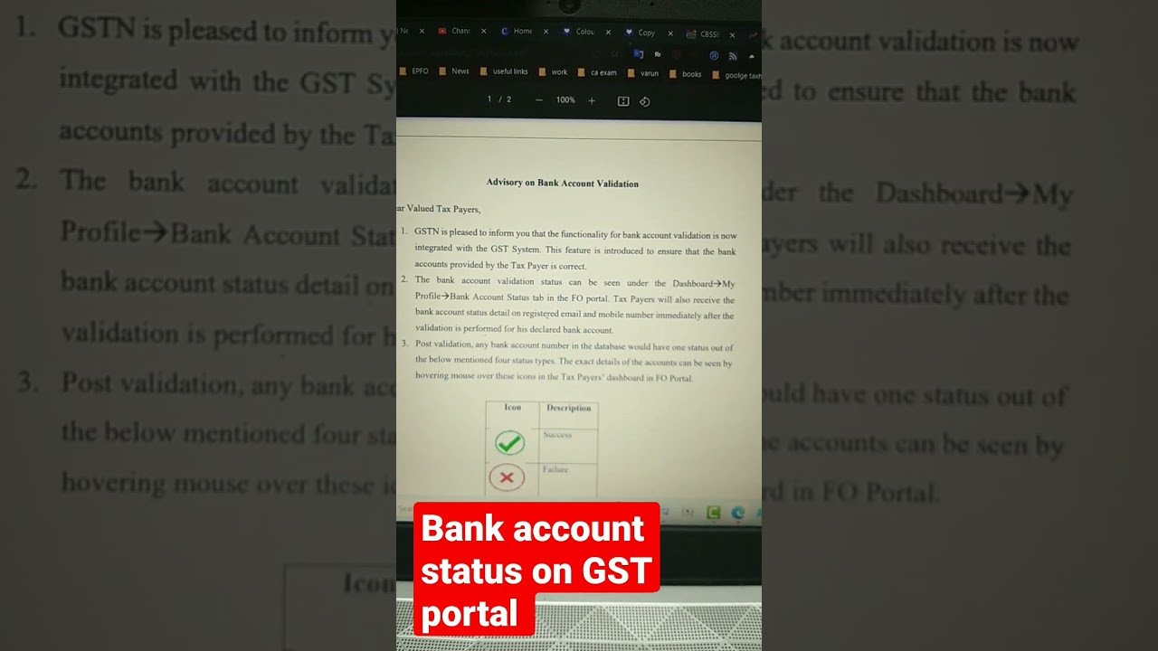 bank account status on GST portal