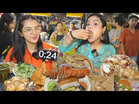 30 Seconds Street Food Challenge | Golgappa, Momos, Samosa, Vada Pav, Dahi Golgappa, Sandwich, Etc..