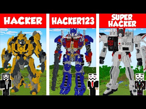 Minecraft HACKER vs HACKER vs HACKER: TRANSFORMERS STATUE HOUSE BUILD CHALLENGE / Animation