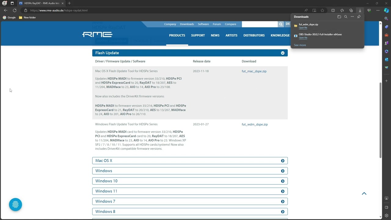 RME HDSPe RayDAT Firmware Update