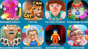 Bad student school prank chapter 1+2+3, I AM CAT, Cat Chaos Prankster, Prison Escape,Raccoon Grandpa