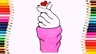 رسم للأطفال/ رسم يد و قلب الحركة الكورية / رسم يد خطوة بخطوة/ رسومات سهلة  draw Tumblr Korean Heart