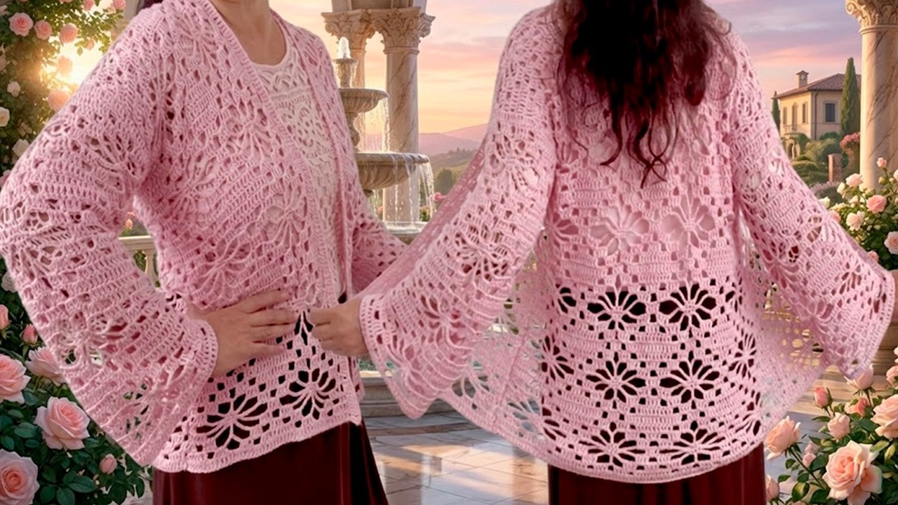 ¡Sin aumentos ni disminuciones! Blusa Chaqueta Cardigan de Crochet Fácil y Rápido (Paso a Paso)