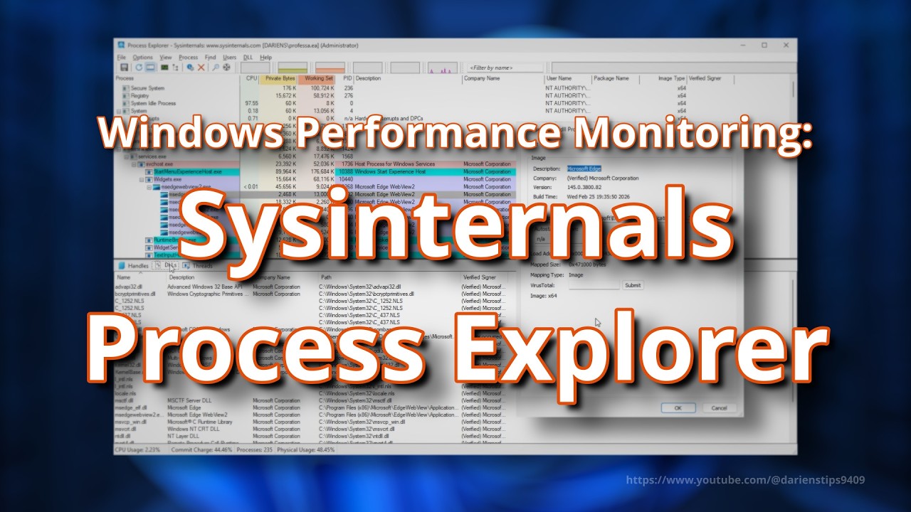 Process Explorer Microsoft Sysinternals window movement on dual monitor