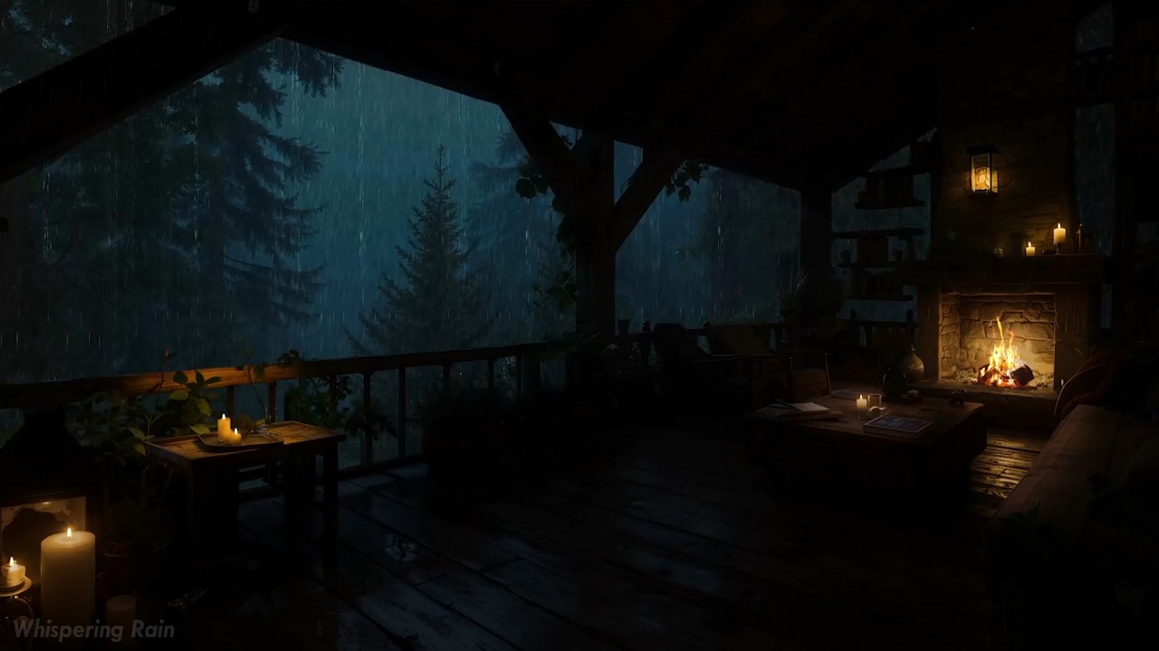 Beat Insomnia 🌧️ Gentle Rain, Distant Thunder & Warm Fire | Deep Sleep in the Dark