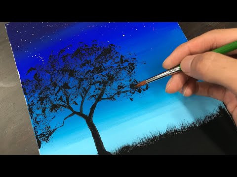 シルエット風景の描き方 Acrylic Paint Silhouette Landscape アクリル絵の具で描いてみようpart1 Youtube