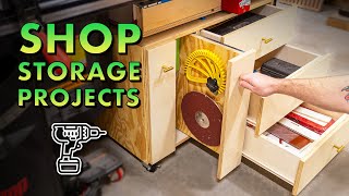 3 MORE Shop Storage Projects! Table Saw Cabinet, Plywood Rack, Drill Press Cabinet