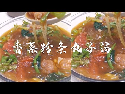 樓下鄰居的美食記：香菜粉條丸子湯，剪完視頻才發現，少放一樣東西#美食教學 #美食推薦 #美食分享 #美食 #美食教程 #food