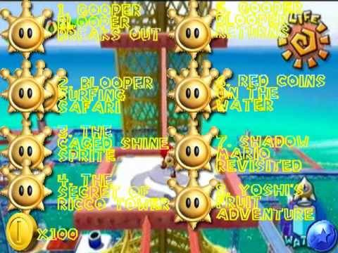 Super Mario Sunshine - Ricco Harbor Menu - Click the mission you want to see played!