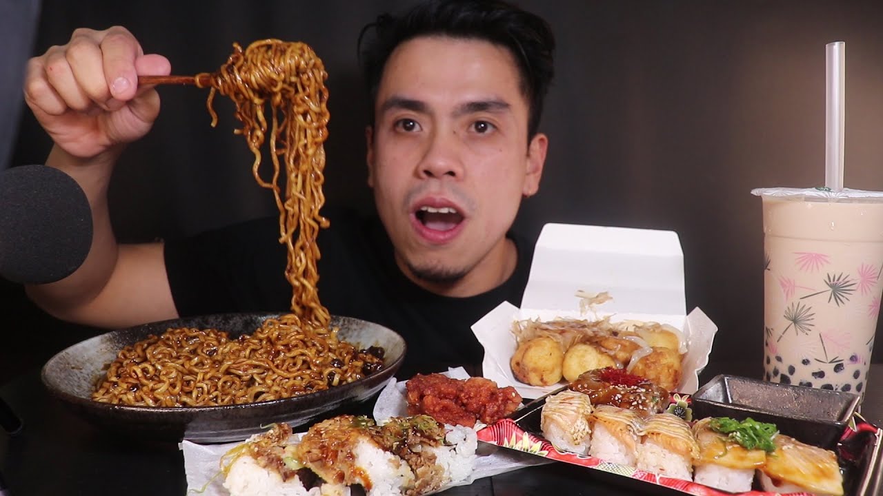 jajangmyeon sushi milk tea mukbang asmr YouTube