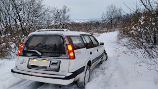 TOYOTA SPRINTER CARIB AE 95 1990 года. Покатушки , снегодождь.