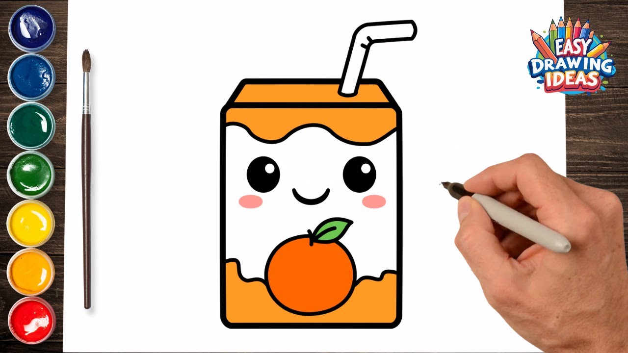 How to Draw a Cute Orange Juice Box - Easy Kawaii Drawing