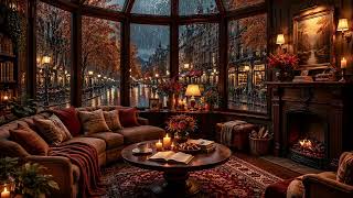Rainy European Evening ☕ Smooth Jazz, Fireplace & Rain Sounds for Deep Sleep screenshot 5